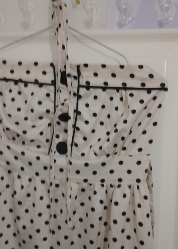 36 Beden Puantiye Desenli Straplez Midi Elbise