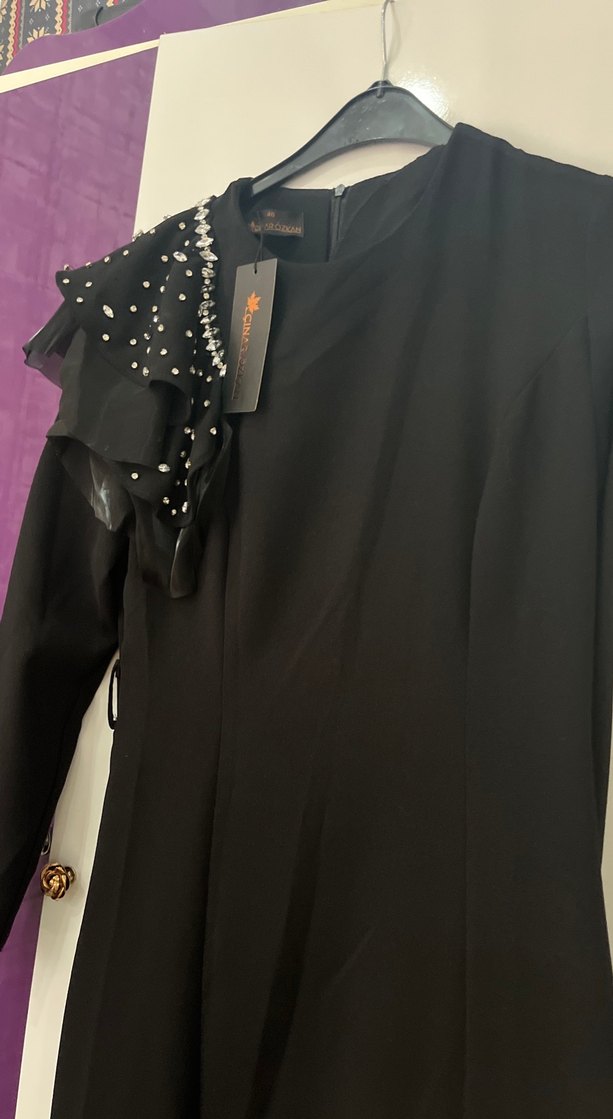 Uzun Kollu Siyah  Abiye Elbise - Görsel 4