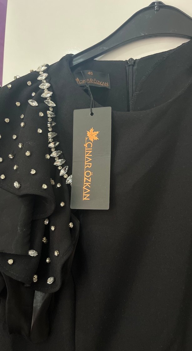 Uzun Kollu Siyah  Abiye Elbise - Görsel 3