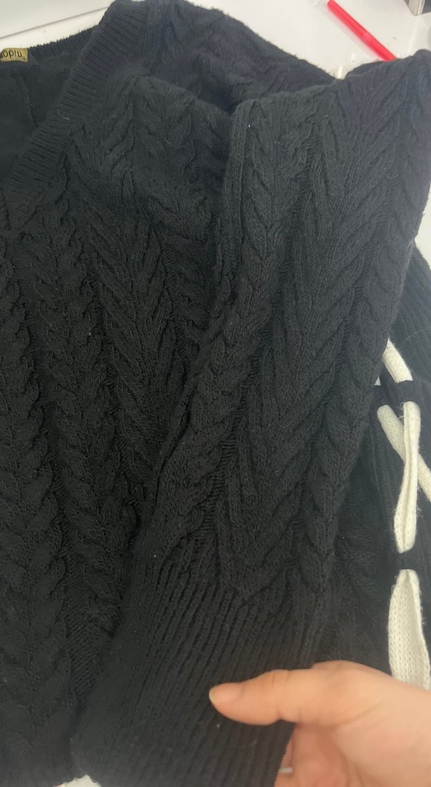 Beyaz Nakışlı Örgü Kadın Triko - Görsel 3