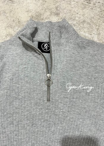 Gri Fermuarlı İnce Triko Sweatshirt - Görsel 2