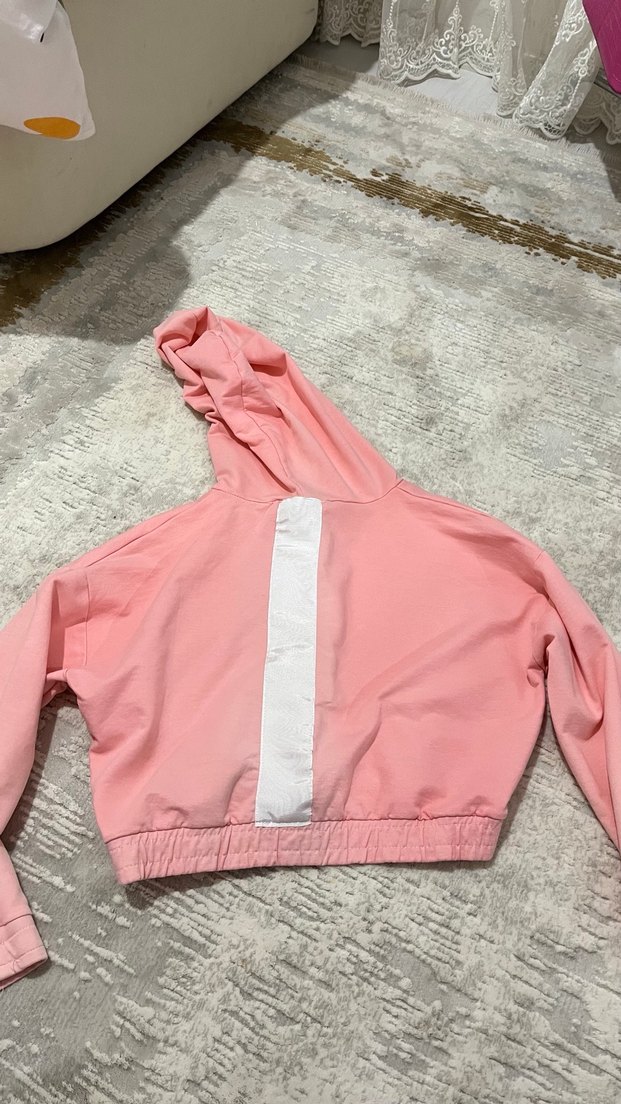 Kadın Pembe Kapüşonlu Fermuarlı Sweatshirt - Görsel 3
