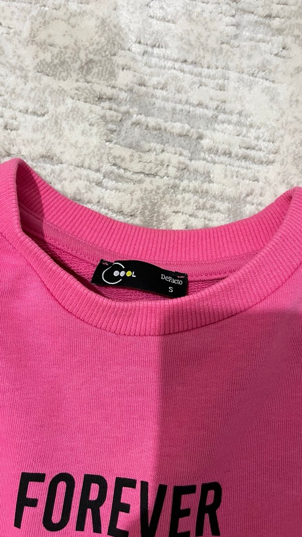 Pembe Baskılı Kadın Crop Sweatshirt - Görsel 2