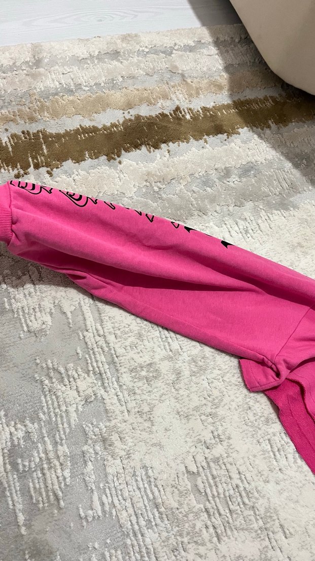Pembe Baskılı Kadın Crop Sweatshirt - Görsel 3