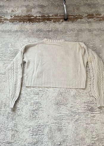 Örgü Bohem Beyaz Uzun Kollu Kazak - Görsel 2