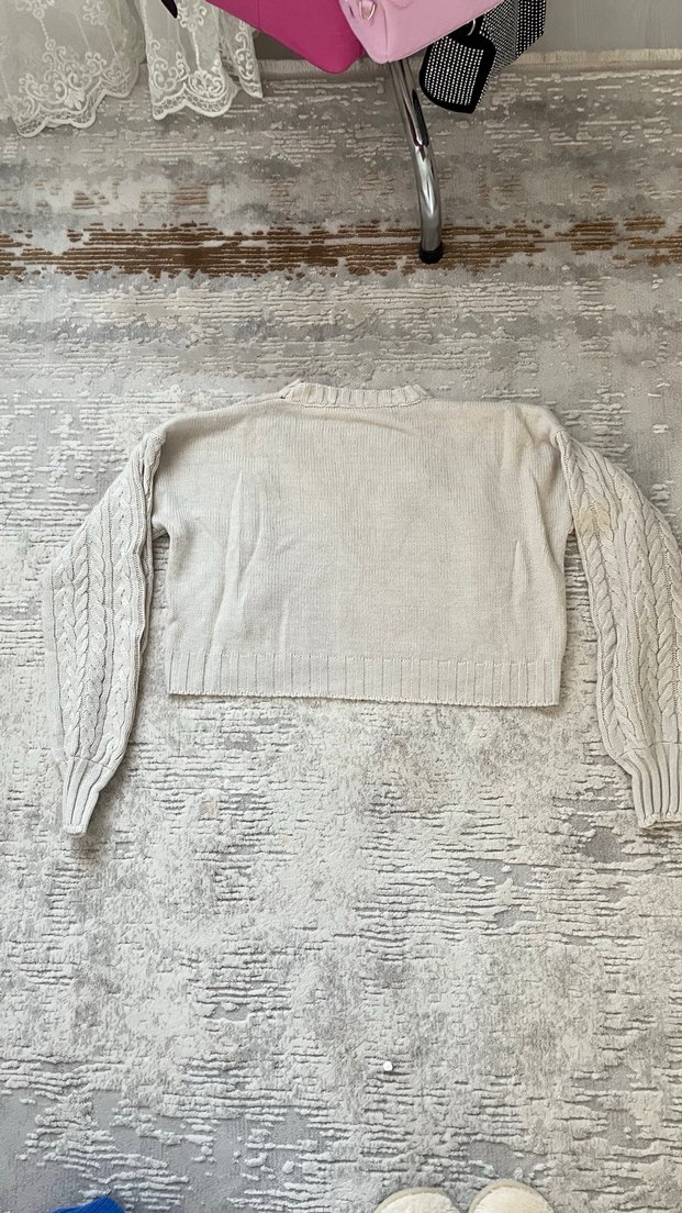 Örgü Bohem Beyaz Uzun Kollu Kazak - Görsel 2