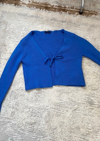 Mavi Örme Kalın Kadın Hırka - Görsel 3