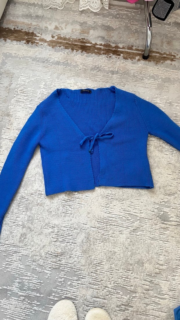 Mavi Örme Kalın Kadın Hırka - Görsel 3