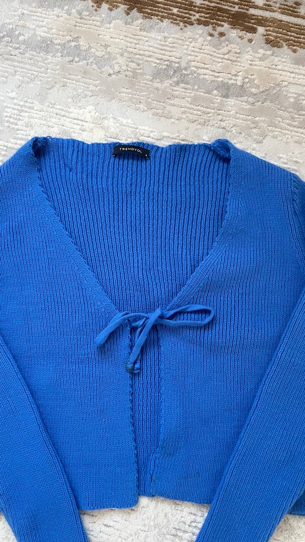 Mavi Örme Kalın Kadın Hırka - Görsel 2