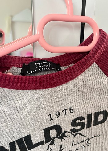 Uzun Kollu Gri Bordo Baskılı Kadın Crop - Görsel 2