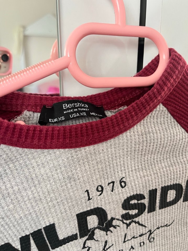 Uzun Kollu Gri Bordo Baskılı Kadın Crop - Görsel 2