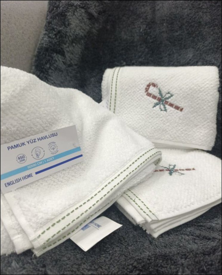 3 ADET Pamuk Nakışlı Yüz Havlusu 50x80 cm - Görsel 2