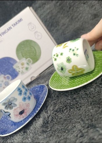 Orselen Renkli Kahve Fincan Takımı2Lİ FİNCAN TAKIMI CİCEKLİ - Görsel 2