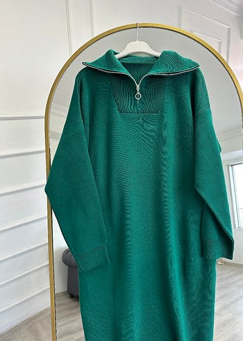 Yeşil Yüksek Yakalı Kadın Uzun Elbise - Görsel 2