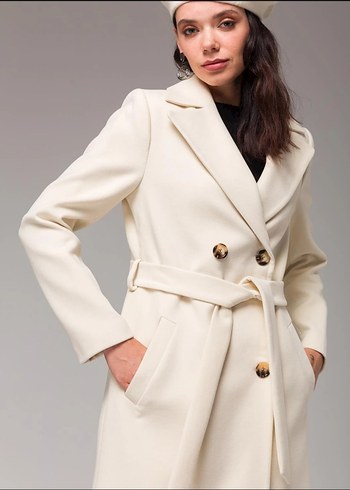 Kruvaze Belden Bağlamalı Kuşaklı Kaban EKRU Regular Fit - Görsel 3