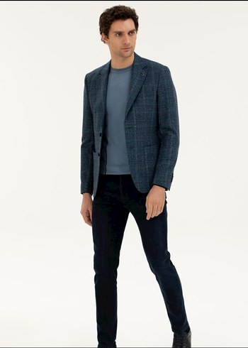 P.Mavi Slim Fit Yün Kaşmir Karışım CEKET - Görsel 5