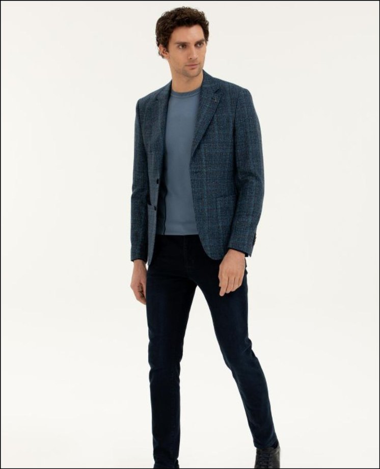 P.Mavi Slim Fit Yün Kaşmir Karışım CEKET - Görsel 5