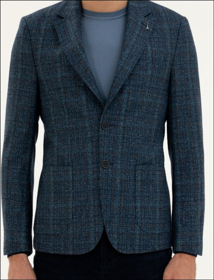 P.Mavi Slim Fit Yün Kaşmir Karışım CEKET - Görsel 3