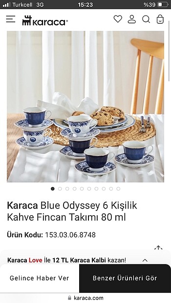 Karaca fincan seti