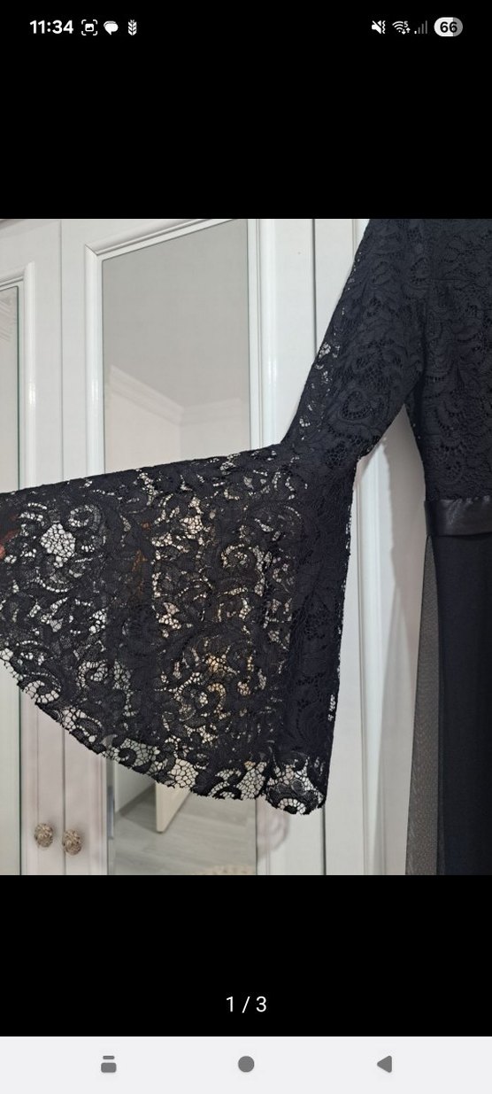 Dantel Detaylı Siyah Uzun Kadın Abiye Elbise - Görsel 2