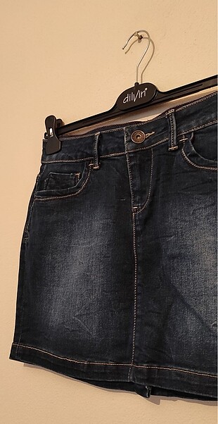 Denim&Co Taşlanmış mini kot etek