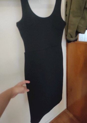 Siyah Sade Kolsuz Midi Elbise - Görsel 3