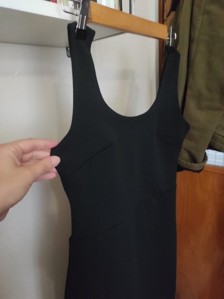 Siyah Sade Kolsuz Midi Elbise - Görsel 5