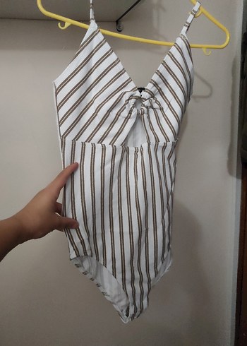 Çizgili İp Askılı Kadın Mayo/ bodysuit - Görsel 3