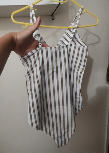 Çizgili İp Askılı Kadın Mayo/ bodysuit - Görsel 5