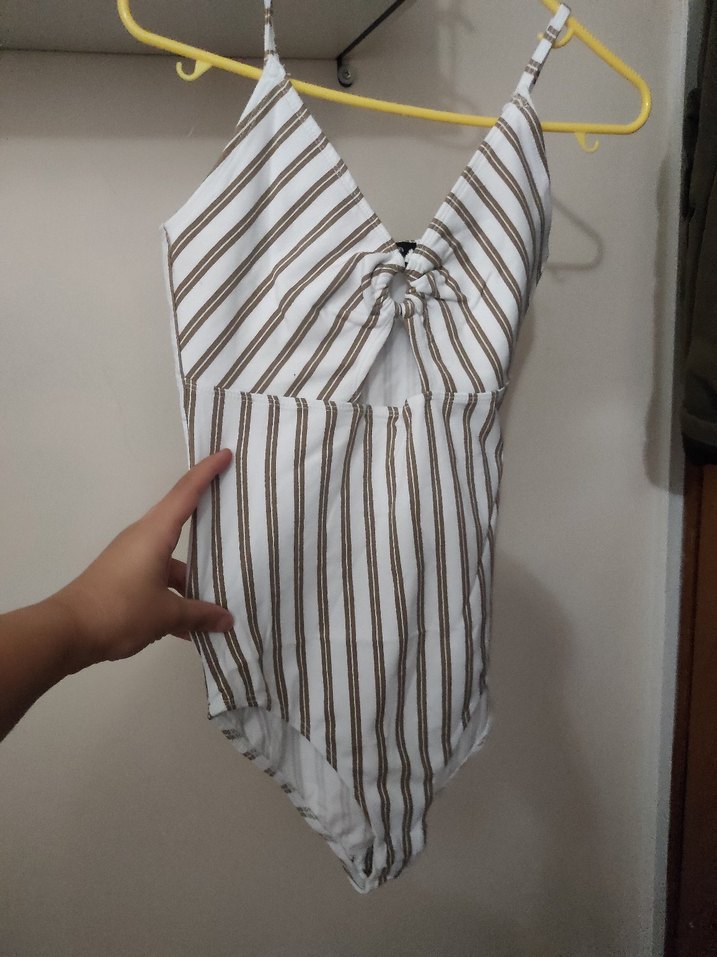 Çizgili İp Askılı Kadın Mayo/ bodysuit - Görsel 3