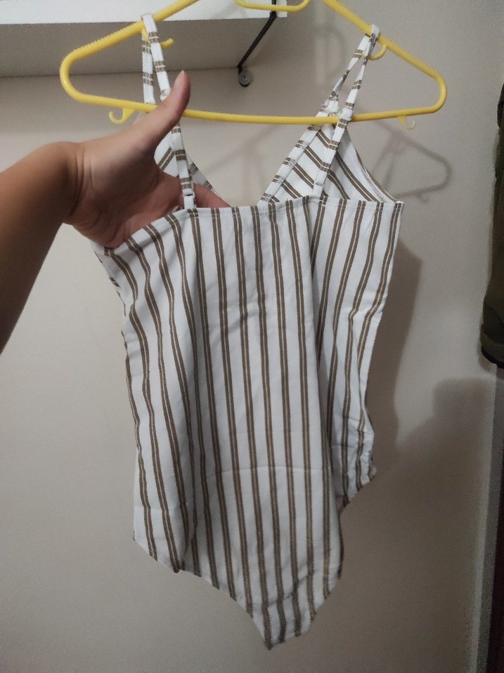 Çizgili İp Askılı Kadın Mayo/ bodysuit - Görsel 5