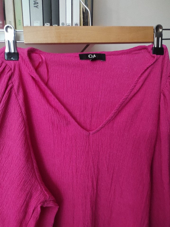 Pembe V Yaka Uzun Kollu Bohem Elbise - Görsel 3