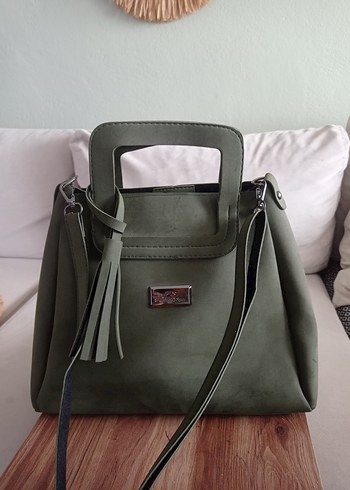 Kadın Haki Süet Püsküllü Çanta - Görsel 2