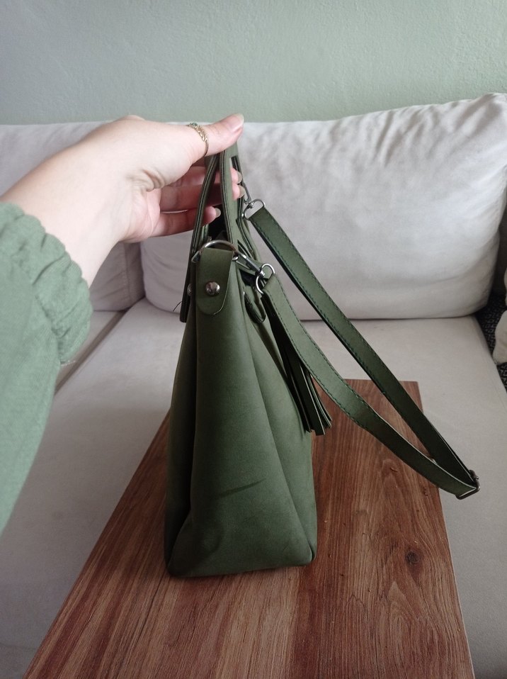 Kadın Haki Süet Püsküllü Çanta - Görsel 3
