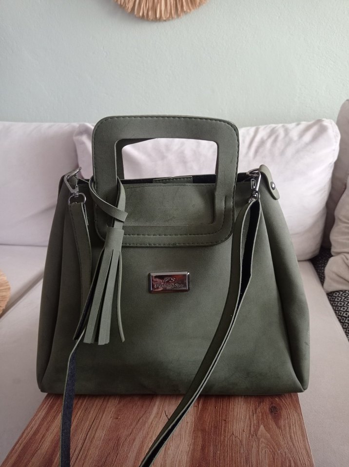 Kadın Haki Süet Püsküllü Çanta - Görsel 2