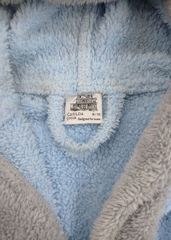 Kapüşonlu Erkek Çocuk Bornozu, Mavi ve Gri - Görsel 2