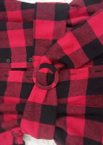 ekoseli Düğmeli Kadın Gömlek elbise - Görsel 3