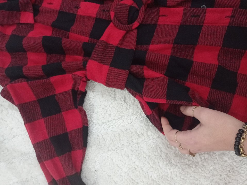 ekoseli Düğmeli Kadın Gömlek elbise - Görsel 4