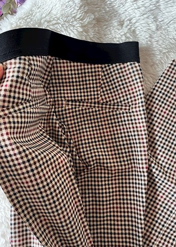 H&M Kahverengi Ekoseli Pilili Midi Kadın Kumaş Pantolon