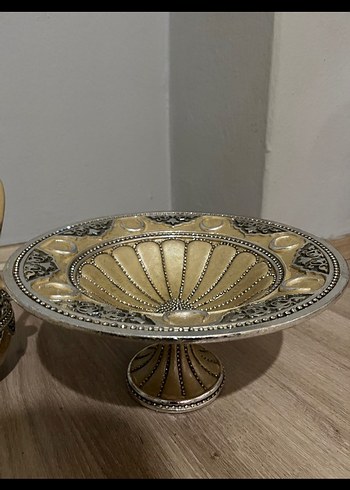 Beden altın Renk Parlak Altın Renkli Vazo ve Dekoratif Tabak