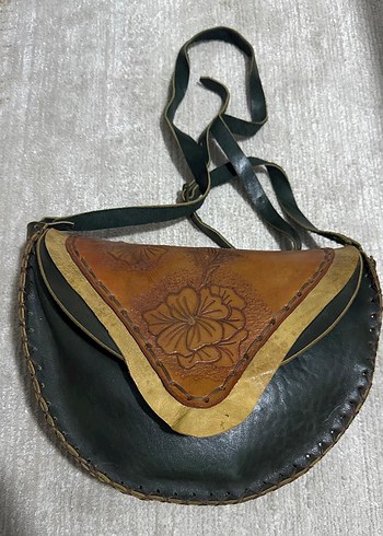 Kahverengi Nakışlı Deri Bohem Çapraz Çanta - Görsel 2