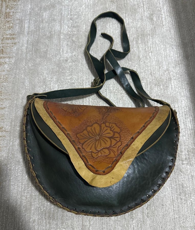 Kahverengi Nakışlı Deri Bohem Çapraz Çanta - Görsel 2