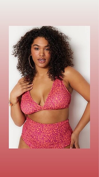 48 Beden Trendyol Curve Animal Desenli Pembe Bikini Takımı