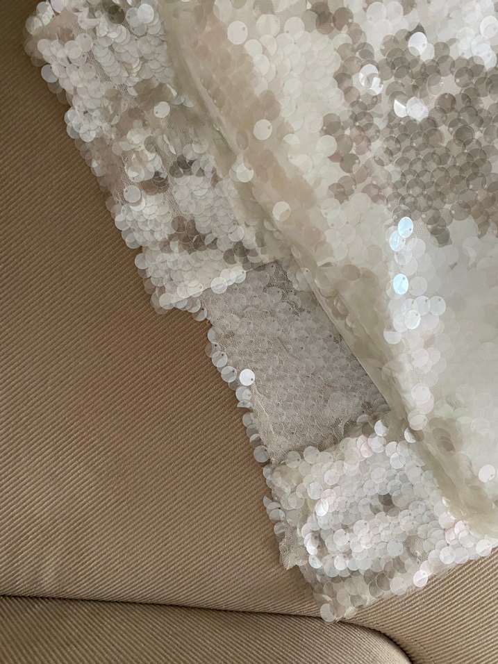 Beyaz Parlak payetli Uzun Straplez Elbise - Görsel 5