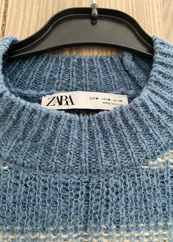 Mavi Gri Çizgili Örgü Kadın Kazak - Görsel 2