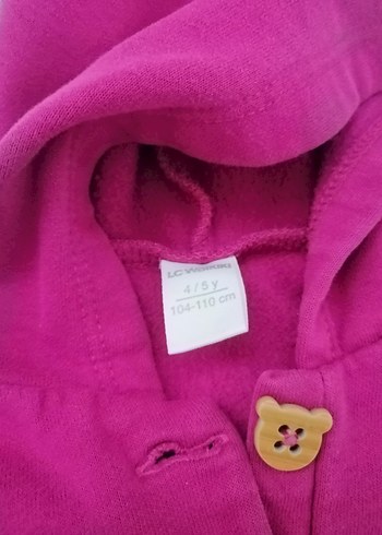 Kız Çocuk Pembe Kapüşonlu Düğmeli Eşofman Takımı - Görsel 4