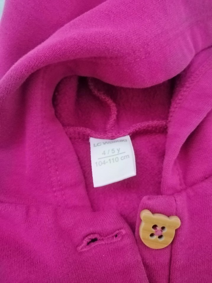 Kız Çocuk Pembe Kapüşonlu Düğmeli Eşofman Takımı - Görsel 4