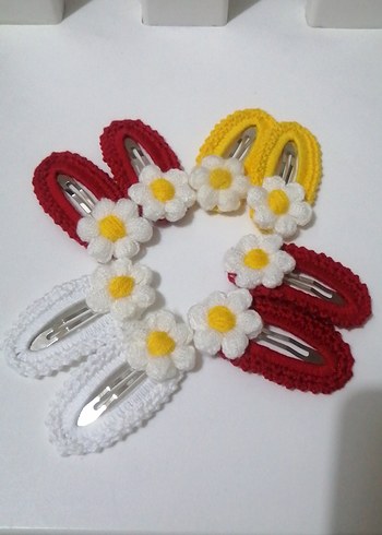 Renkli Nakışlı Örgü Çiçekli Çocuk Toka Seti - Görsel 2