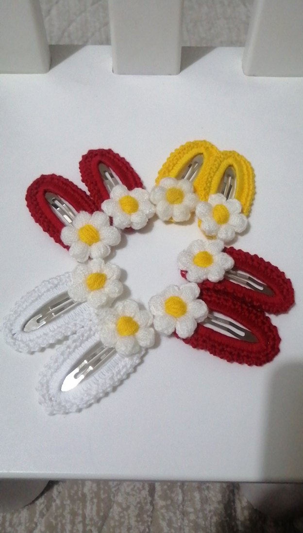 Renkli Nakışlı Örgü Çiçekli Çocuk Toka Seti - Görsel 2