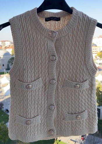 Bej Örgü zara model Kolsuz Kadın Yelek